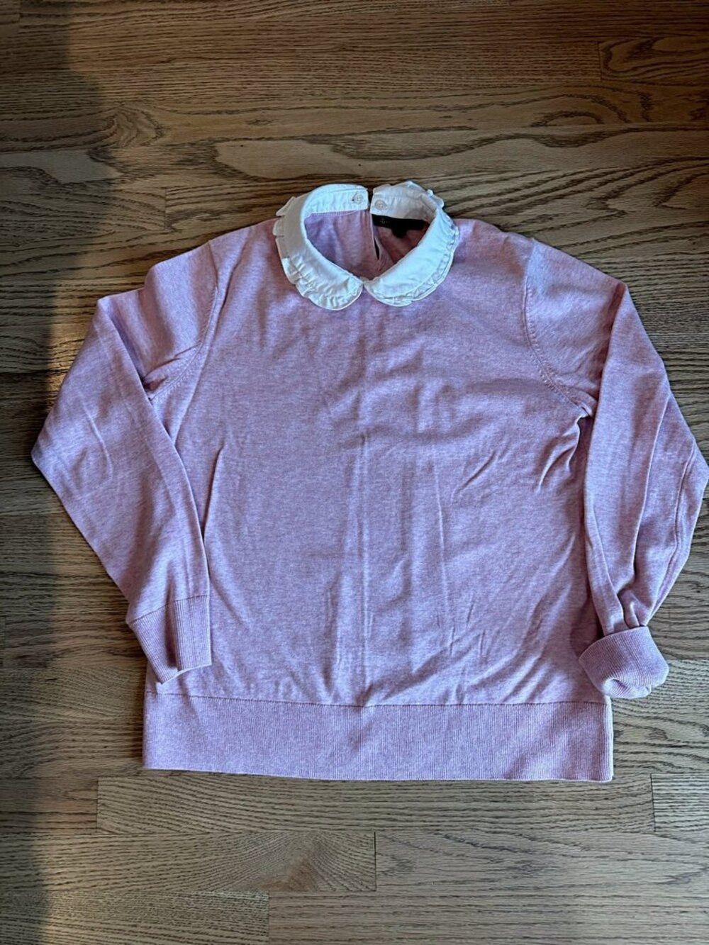 Brooks Brothers Pink Sweater with White Ruffle Peter Pan Collar Size L